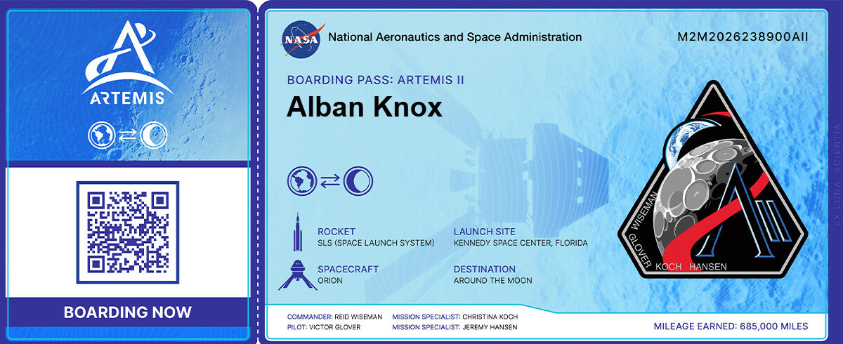 NASA Artemis II Project - Digital Boarding Pass